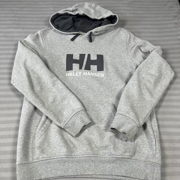 Helly Hansen Hoodie Mens Medium Gray Pullover Sweatshirt Organic Cotton Logo - Picture 1 of 6